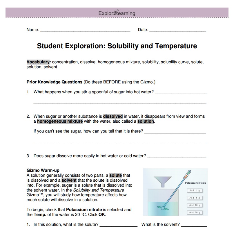 Gizmo Answers Solubility And Temperature